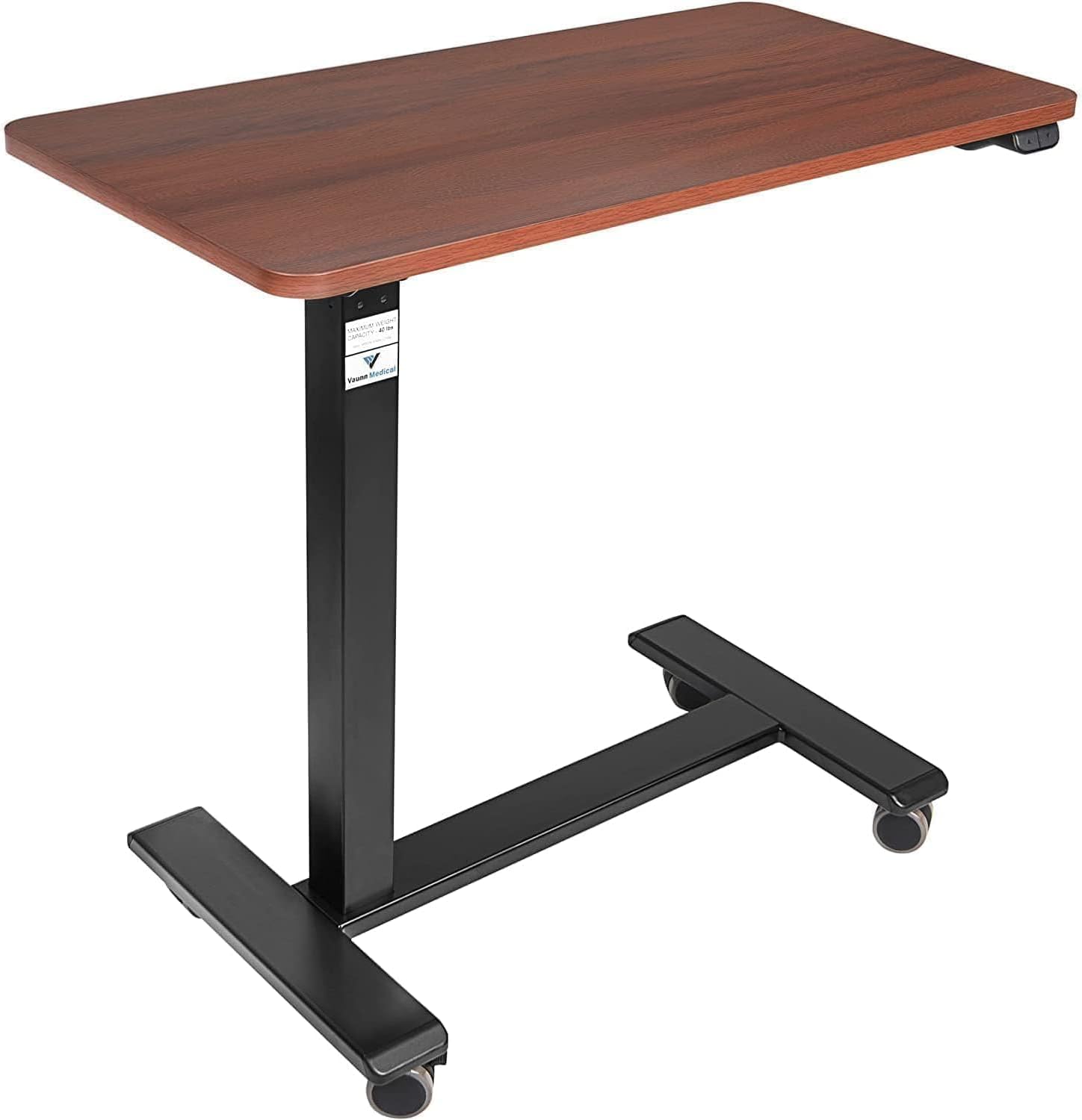 Vaunn FSA/HSA Eligible, Medical Electric Overbed Table Bedside Height Adjustable Table with Wheels (Electric-Powered, Hospital and Home Use) - Brown (Organic Modern)
