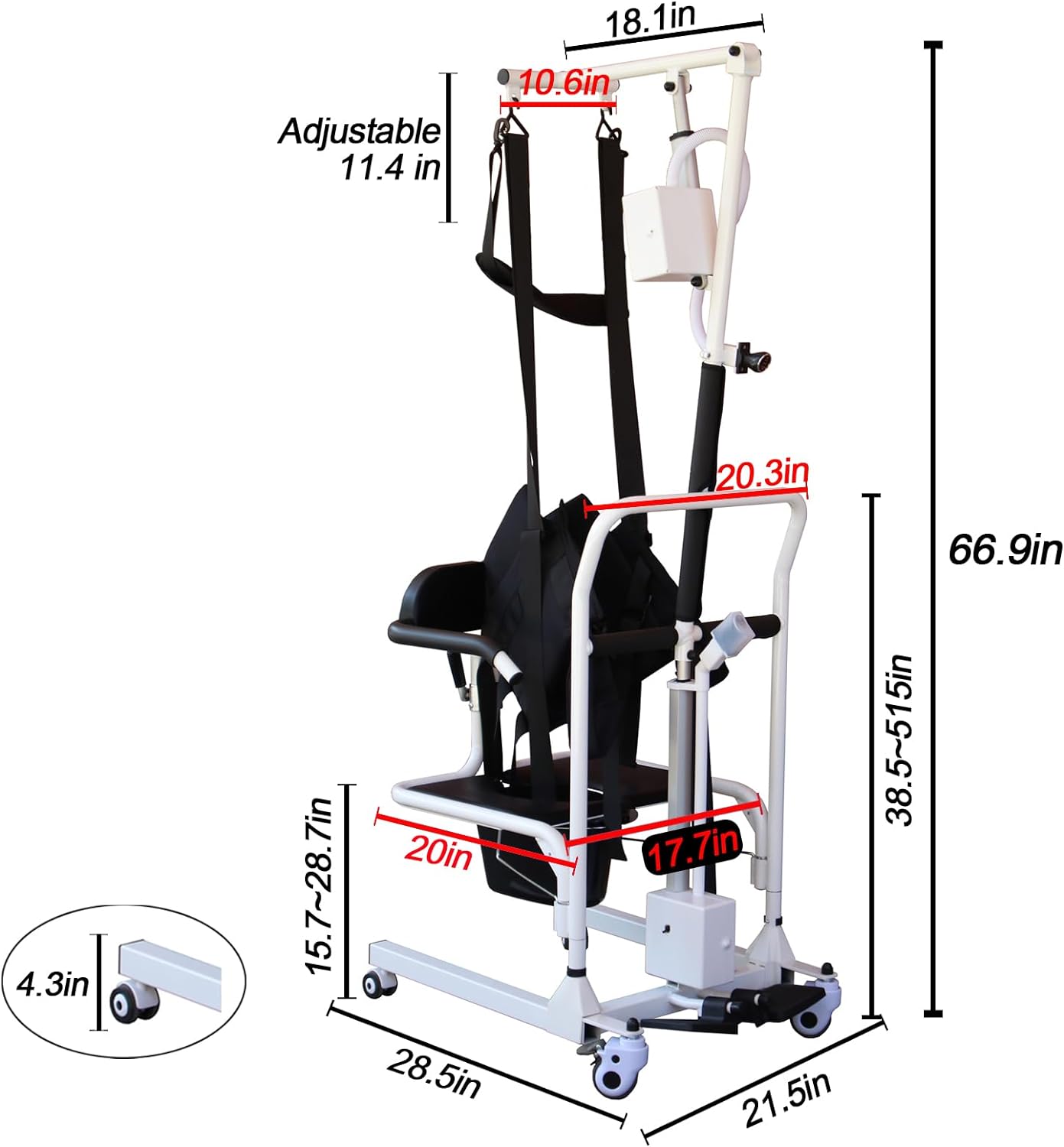 Meubon Electric Patient Lift Transfer Chair with Adjustable Height and 180° Split Seat I Ideal for Home Use I 275lb Weight Limit I Model MER45512
