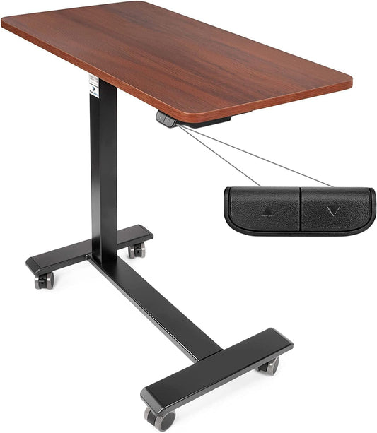 Vaunn FSA/HSA Eligible, Medical Electric Overbed Table Bedside Height Adjustable Table with Wheels (Electric-Powered, Hospital and Home Use) - Brown (Organic Modern)