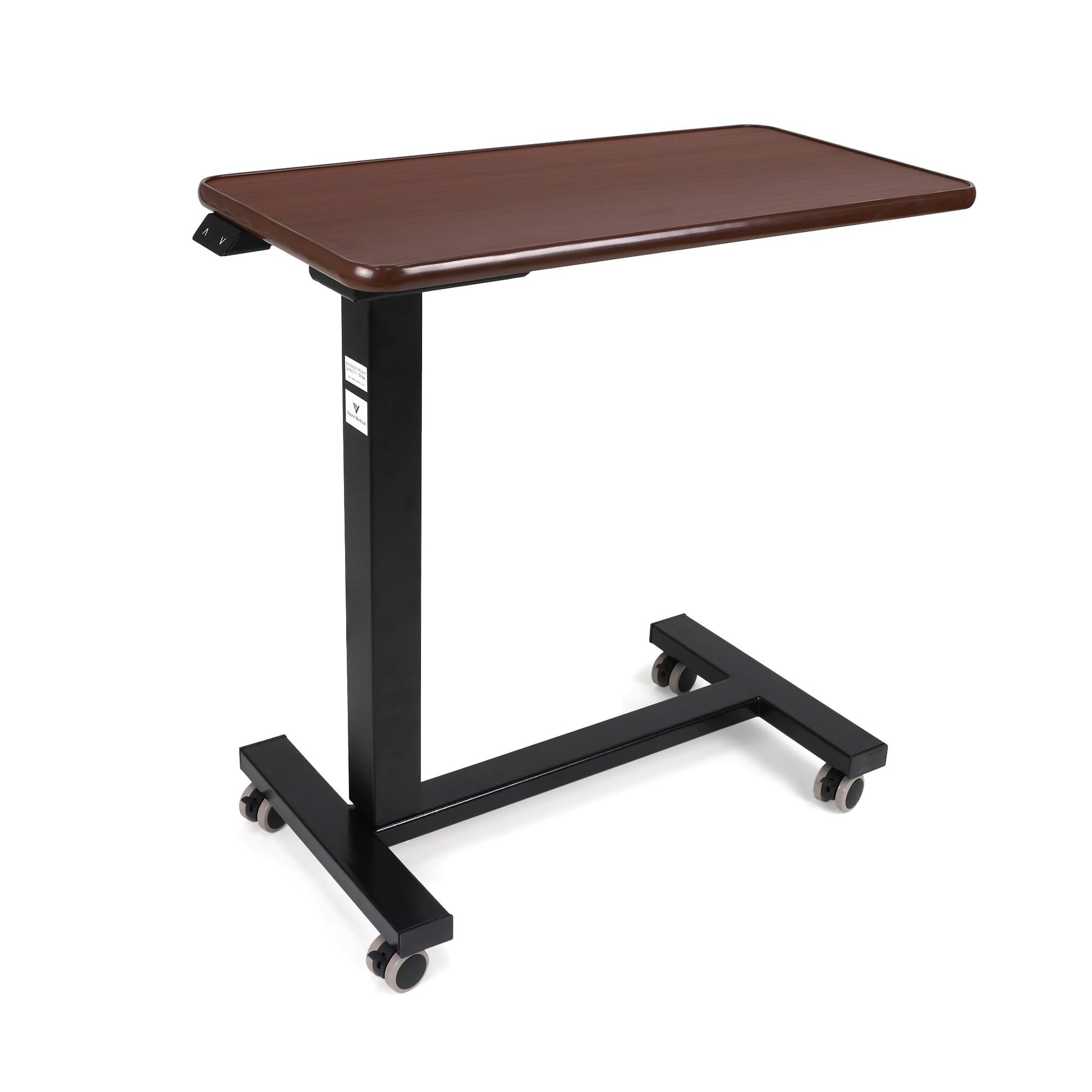 Vaunn FSA/HSA Eligible, Medical Electric Overbed Table Bedside Height Adjustable Table with Wheels (Electric-Powered, Hospital and Home Use) - Brown (Organic Modern)