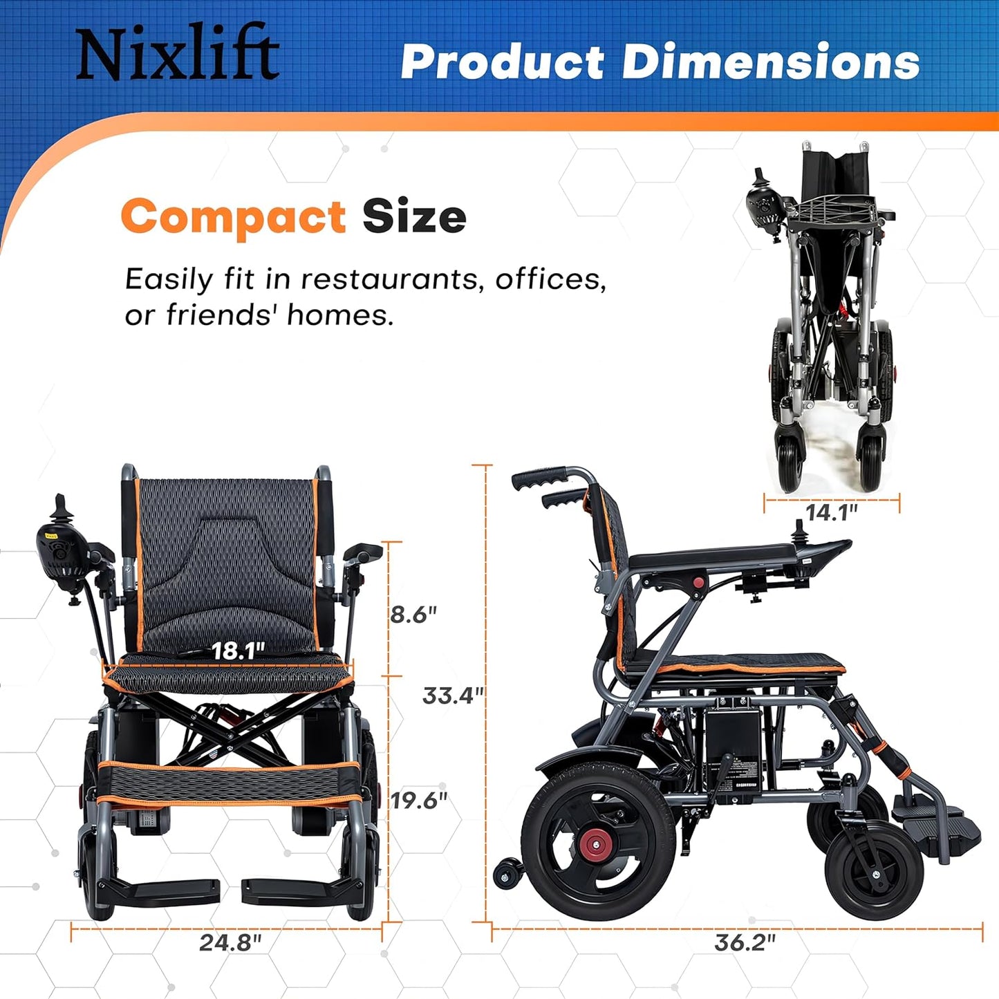 Motorized Wheelchair I Lightweight Electric Power Wheelchair I Dual Motor Travel Compact Wheelchair for Senior Adults I Meubon Model M231ER